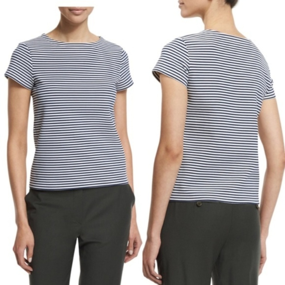 Theory Navy and White Striped Short Sleeve Tee